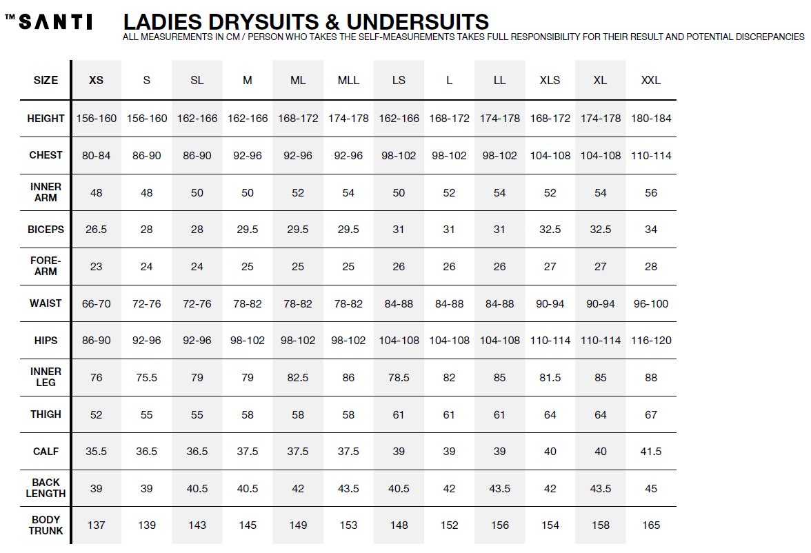 Guide de tailles Santi pour femme