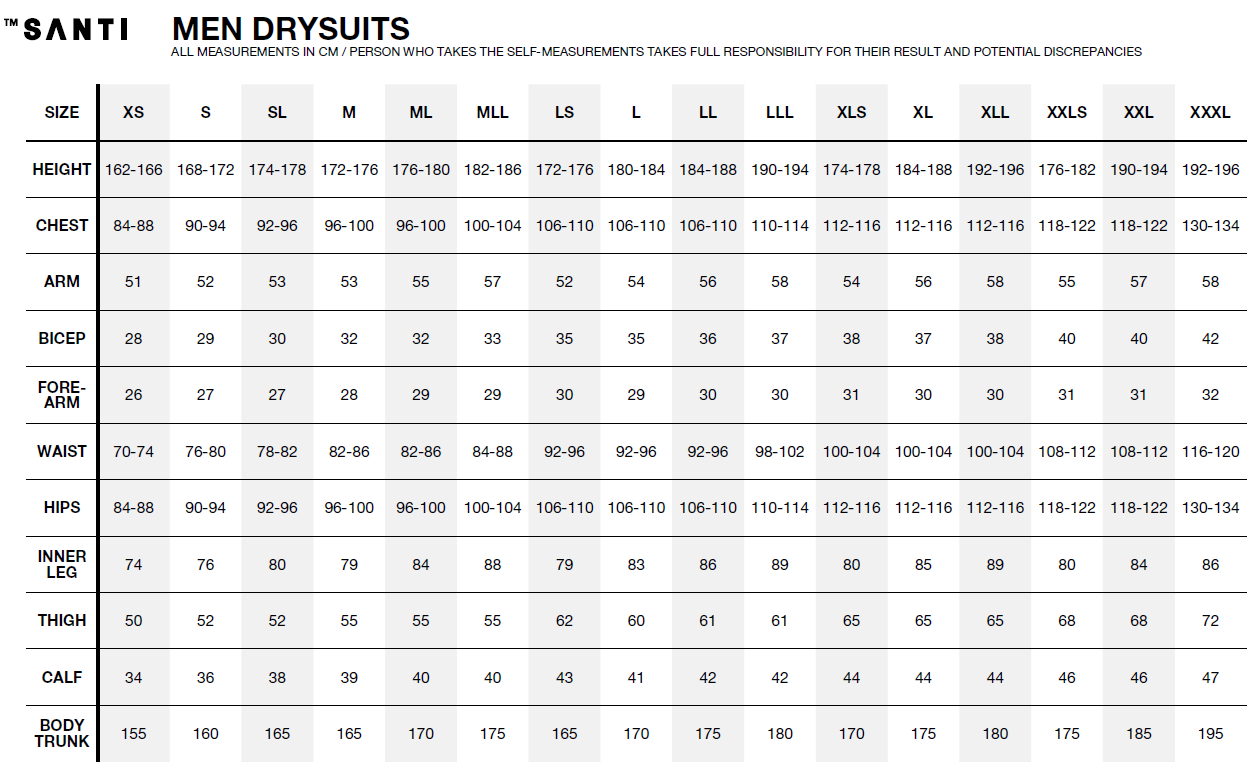 Guide de tailles Santi pour homme
