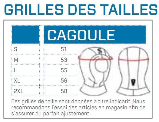 Guide de taille pour cagoule Scubapro