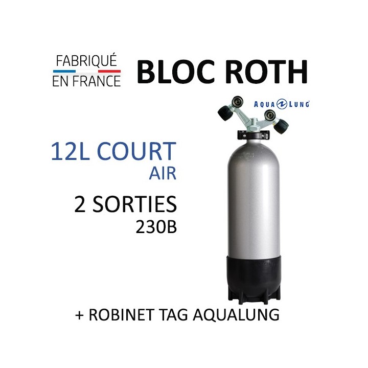 Bloc de 12L Court Air - Robinet TAG (Aqualung) Bloc de 12L Court Air - Robinet TAG (Aqualung)