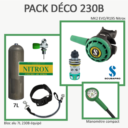 Pack Déco 230B : Bloc Alu 7L équipé + MK2 EVO / R195 Nitrox + Manomètre
